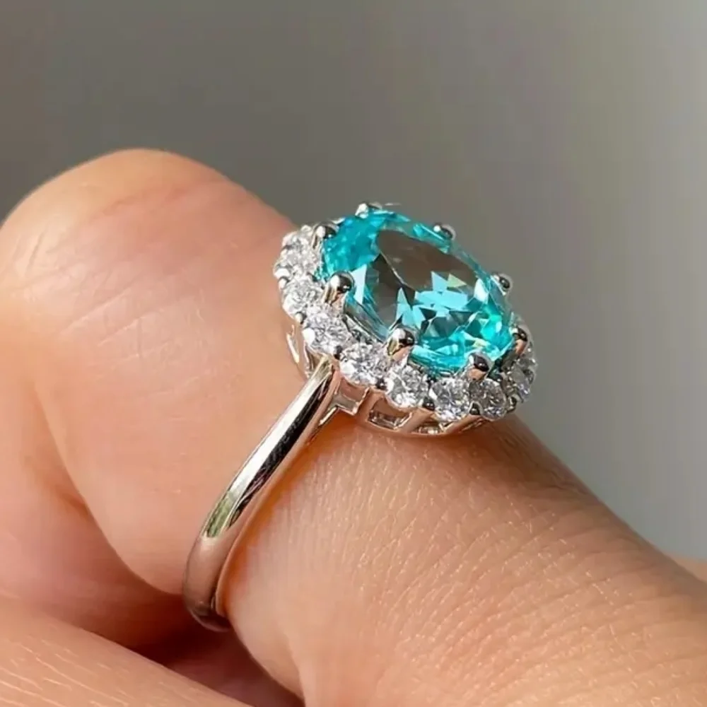 NEW 18k White GoldPlated Teal Green Rhinestone Ring of Elegance